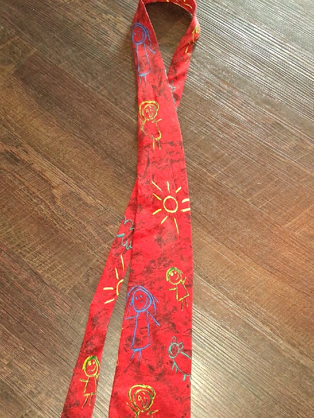 Red Save The Children  Kids-Theme Novelty Tie with Playful Stick-Figure Design
